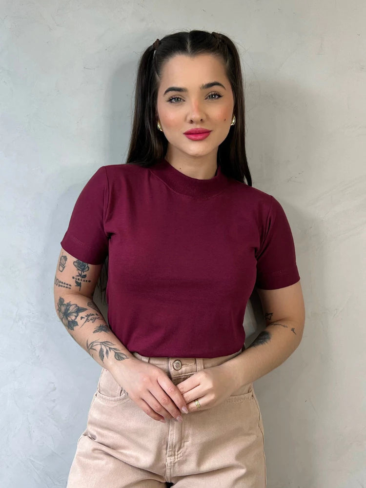 Blusa Gola Alta Básica Algodão