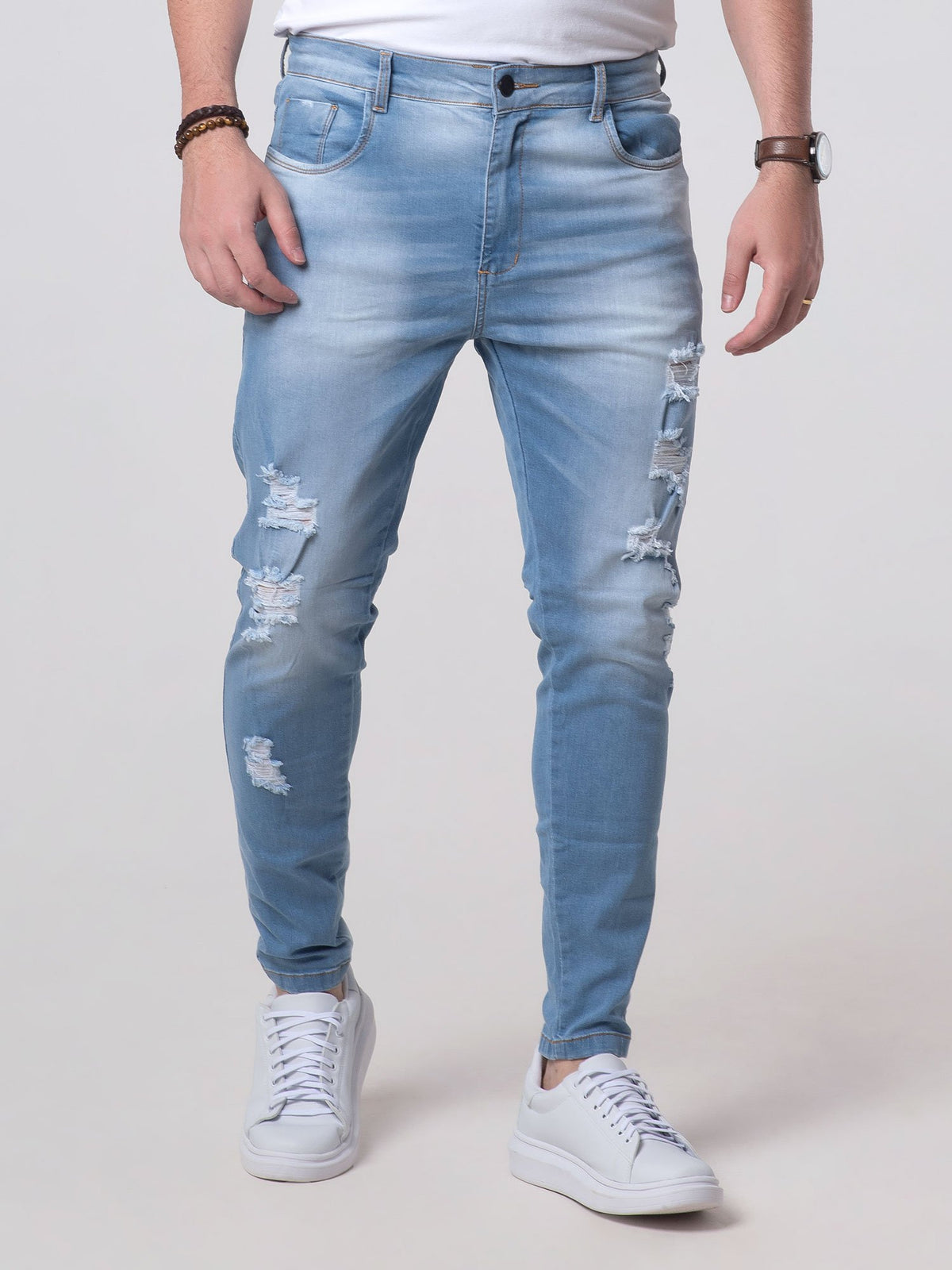 Calça Jeans Skinny Light Rips Premium