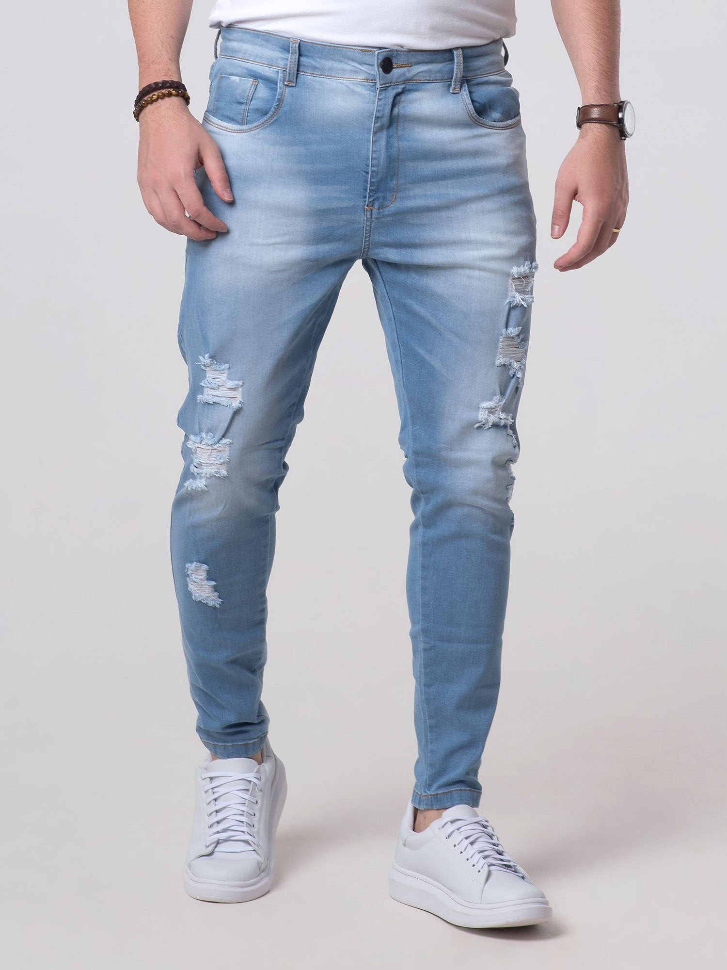 Calça Jeans Skinny Light Rips Premium