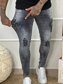 Calça Denim Masculina Super Skinny Rasgada Premium