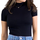 Blusa Canelada Gola Alta Manga Curta