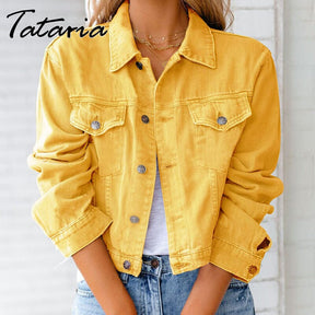 Jaqueta Jeans Feminina em Cores Vibrantes Premium