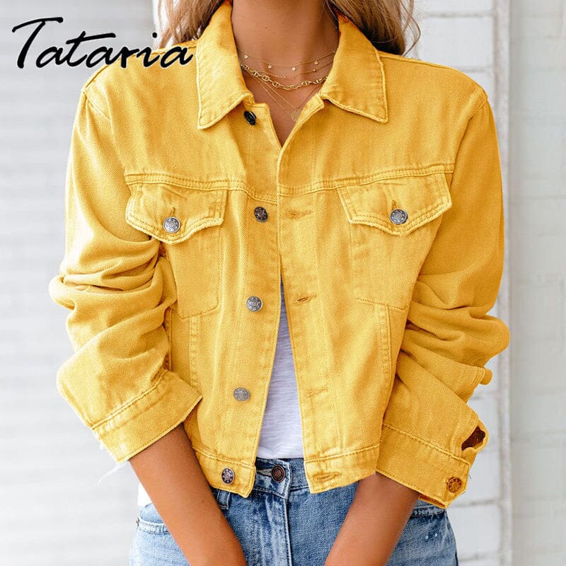 Jaqueta Jeans Feminina em Cores Vibrantes Premium